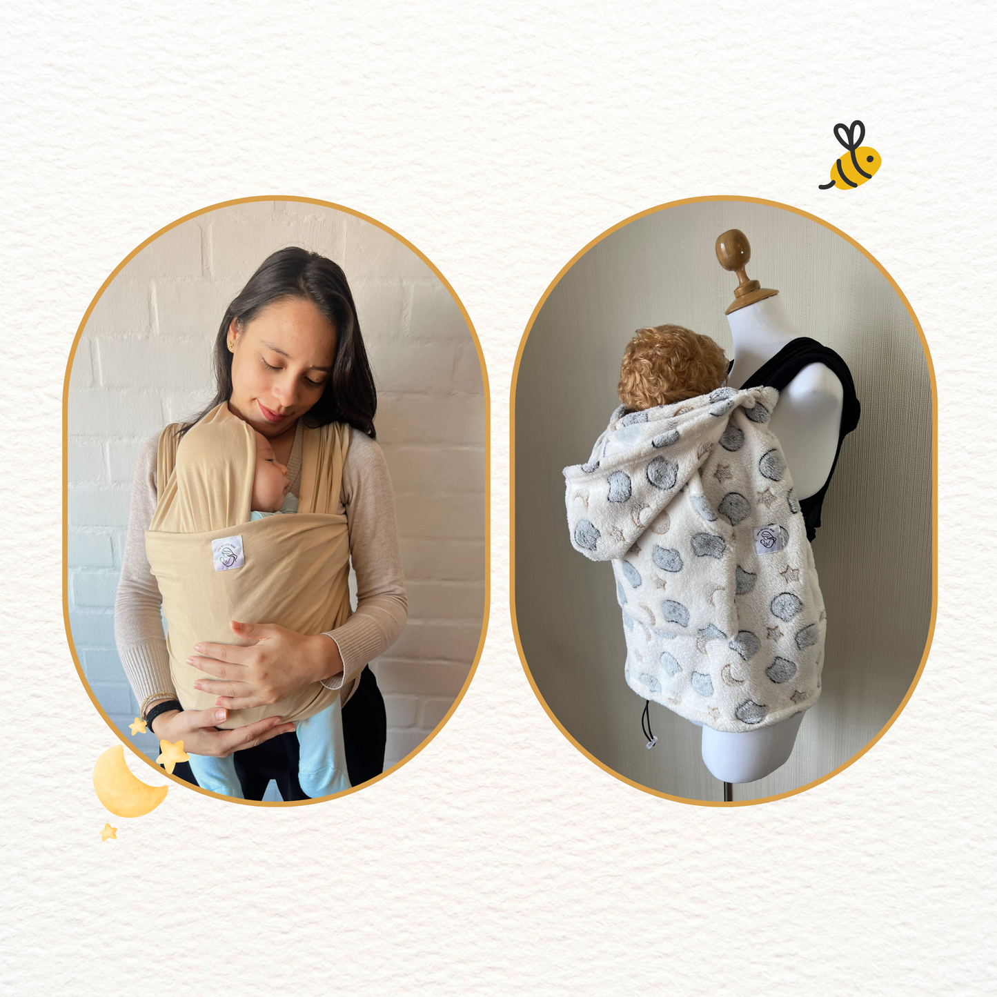 Fular beige y cobertor porteo