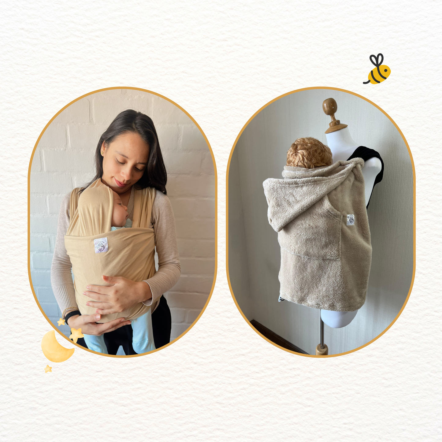 Fular beige y cobertor porteo