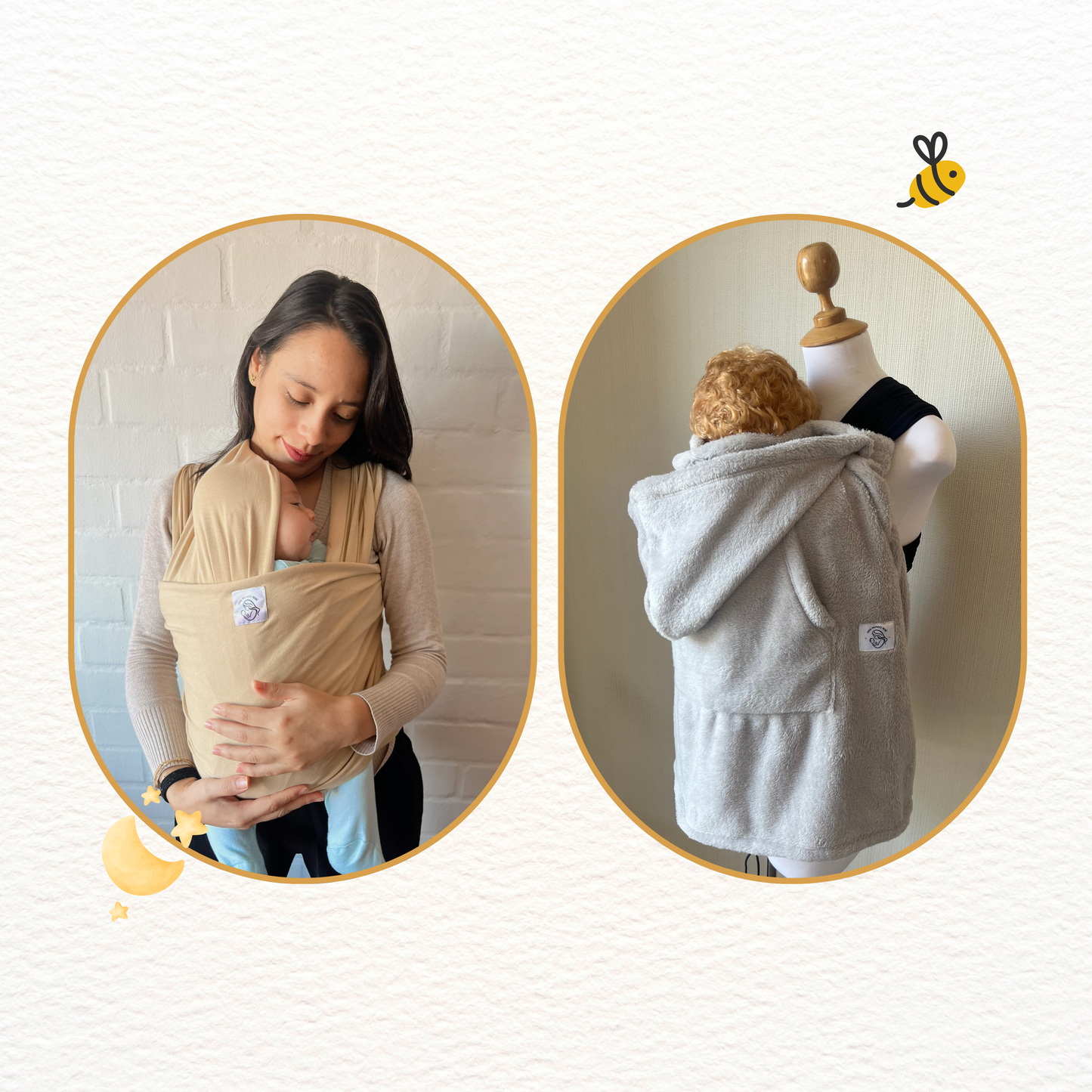 Fular beige y cobertor porteo