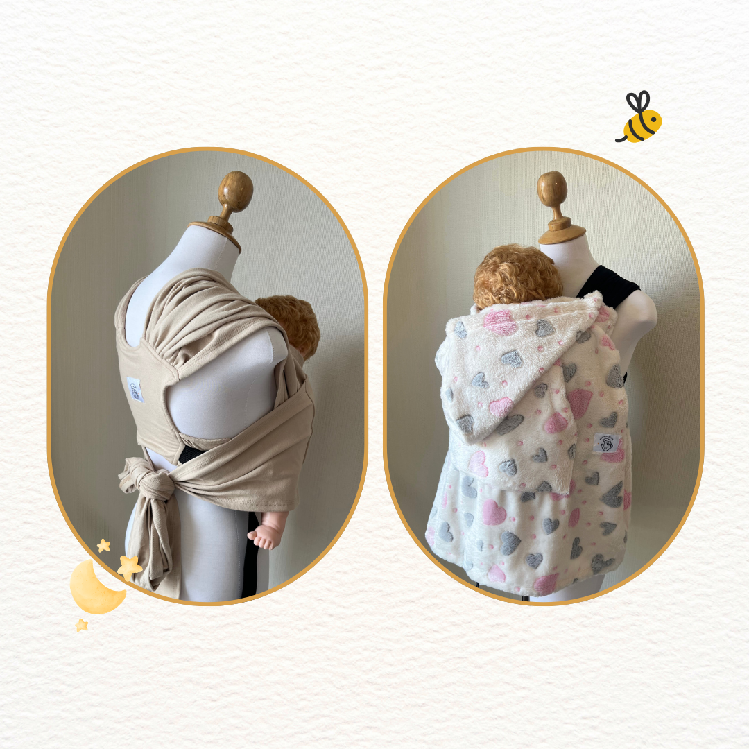 Fular prearmado beige y cobertor de porteo