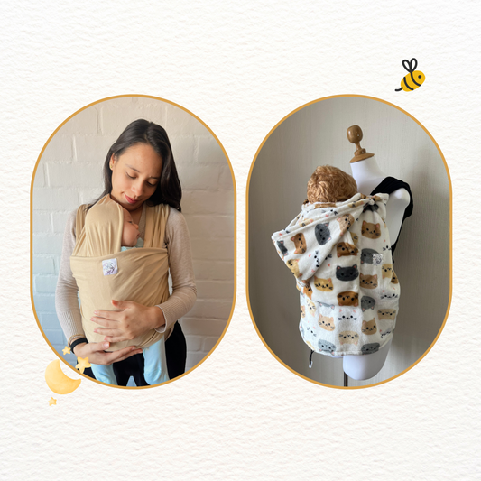 Fular beige y cobertor porteo