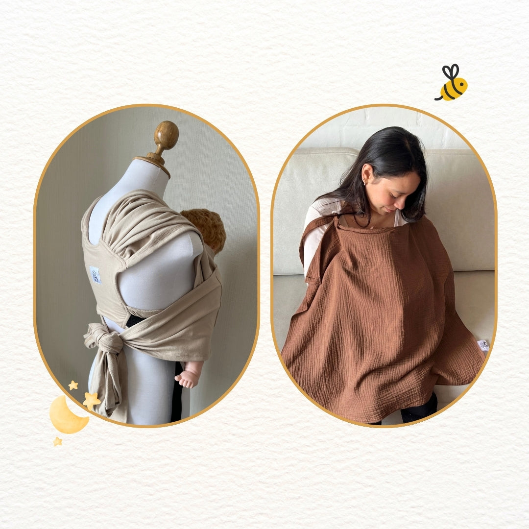 Fular prearmado Beige y cobertor de lactancia