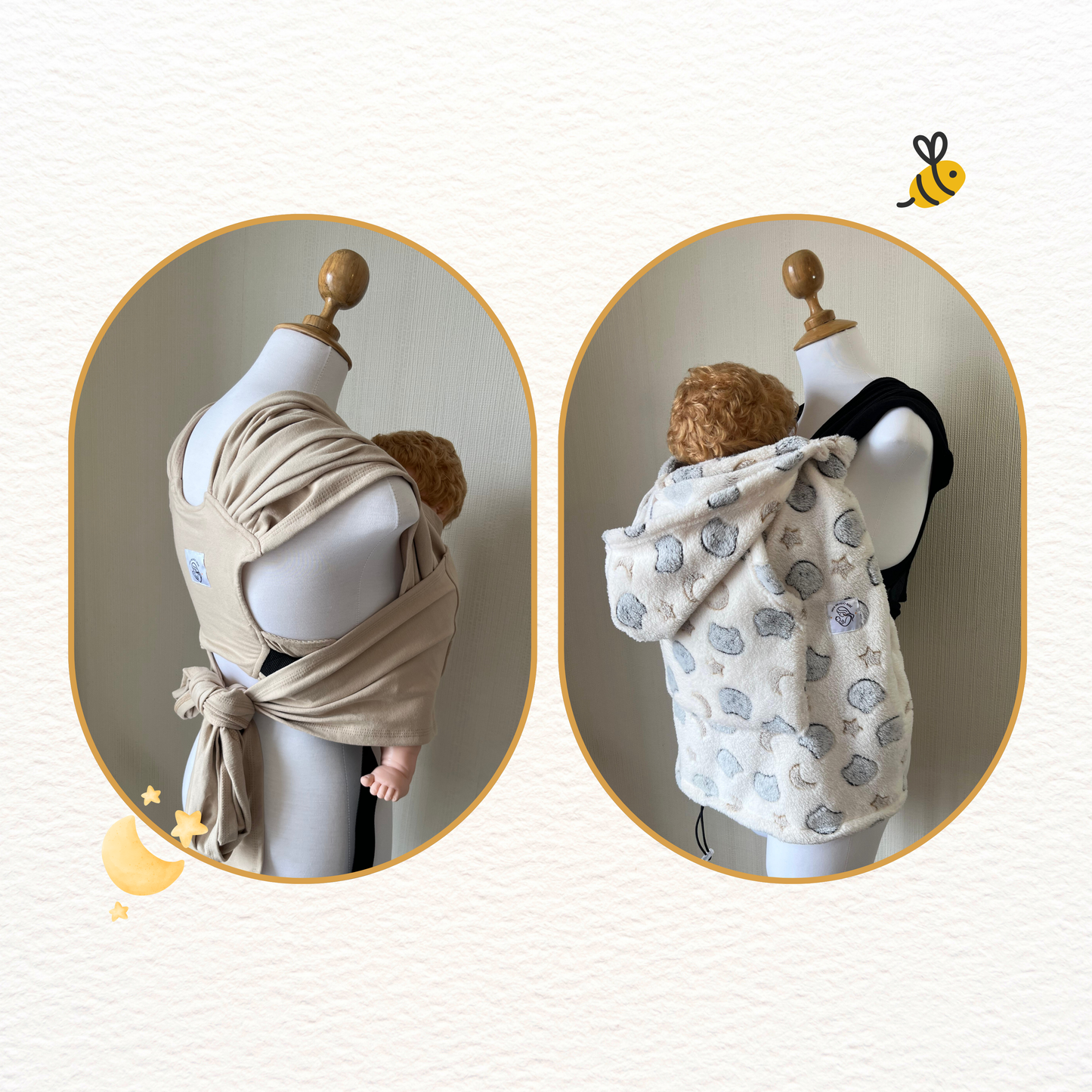 Fular prearmado beige y cobertor porteo