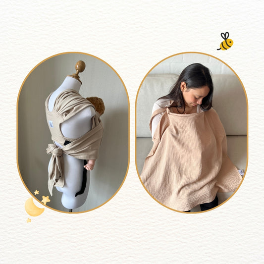 Fular prearmado Beige y cobertor de lactancia