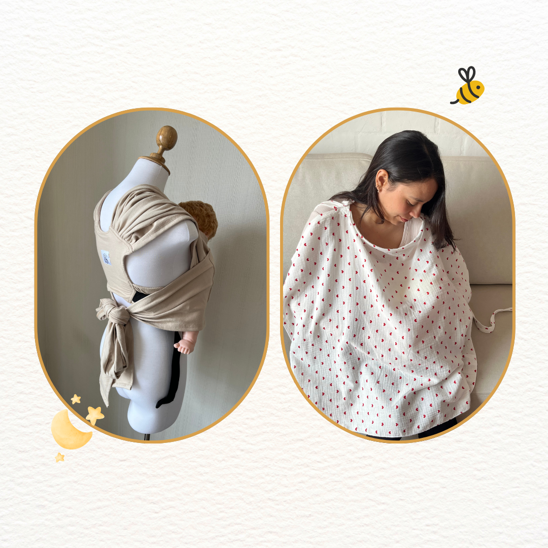 Fular prearmado Beige y cobertor de lactancia