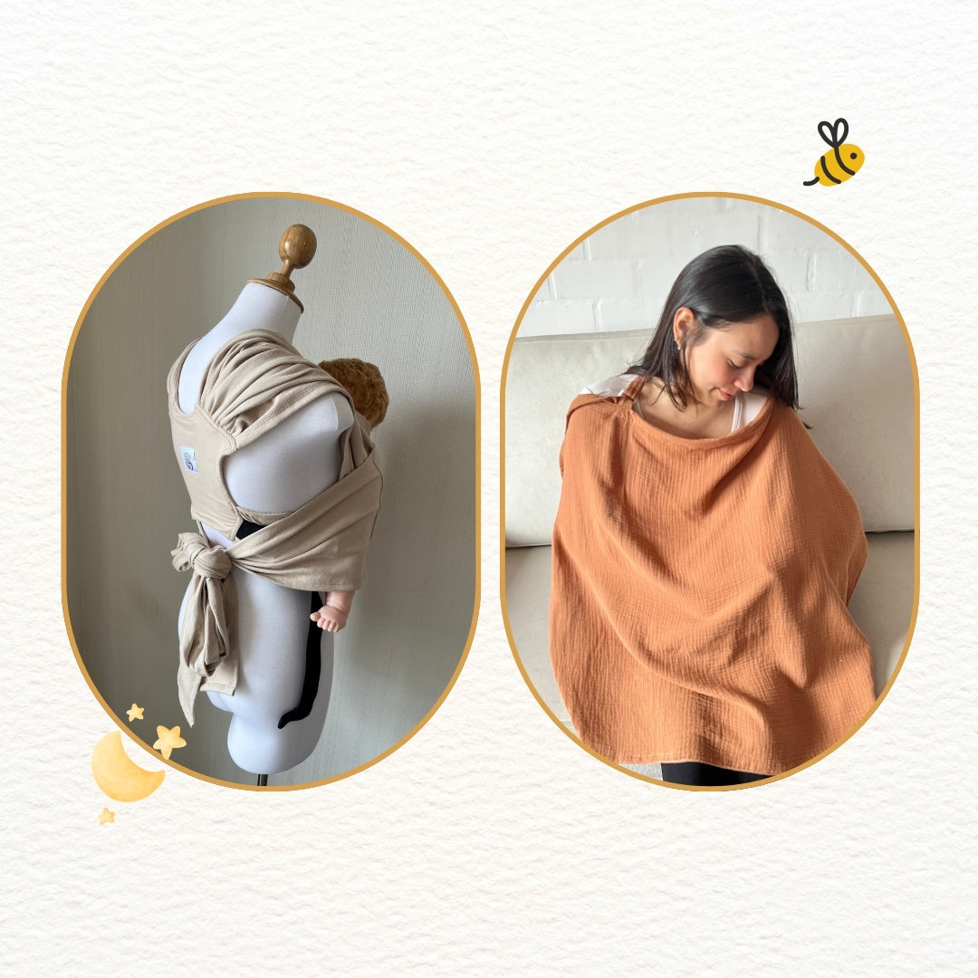 Fular prearmado Beige y cobertor de lactancia
