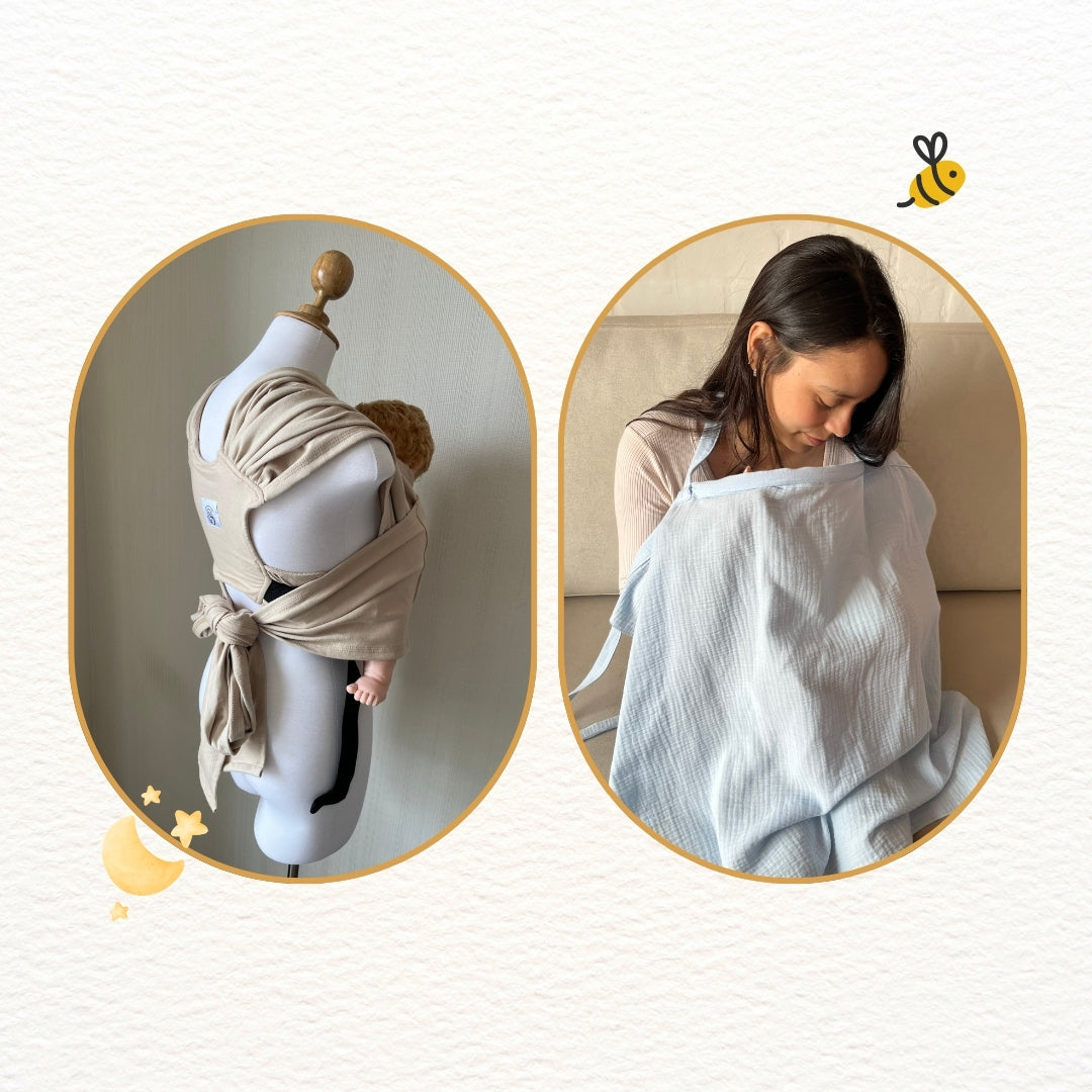 Fular prearmado Beige y cobertor de lactancia