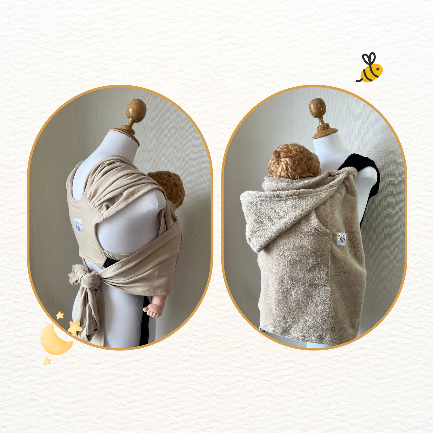 Fular prearmado beige y cobertor porteo