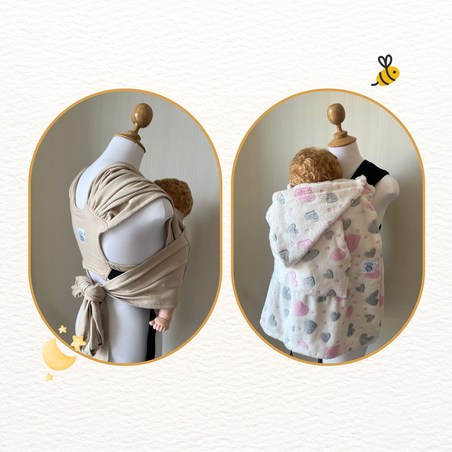 Fular prearmado beige y cobertor porteo