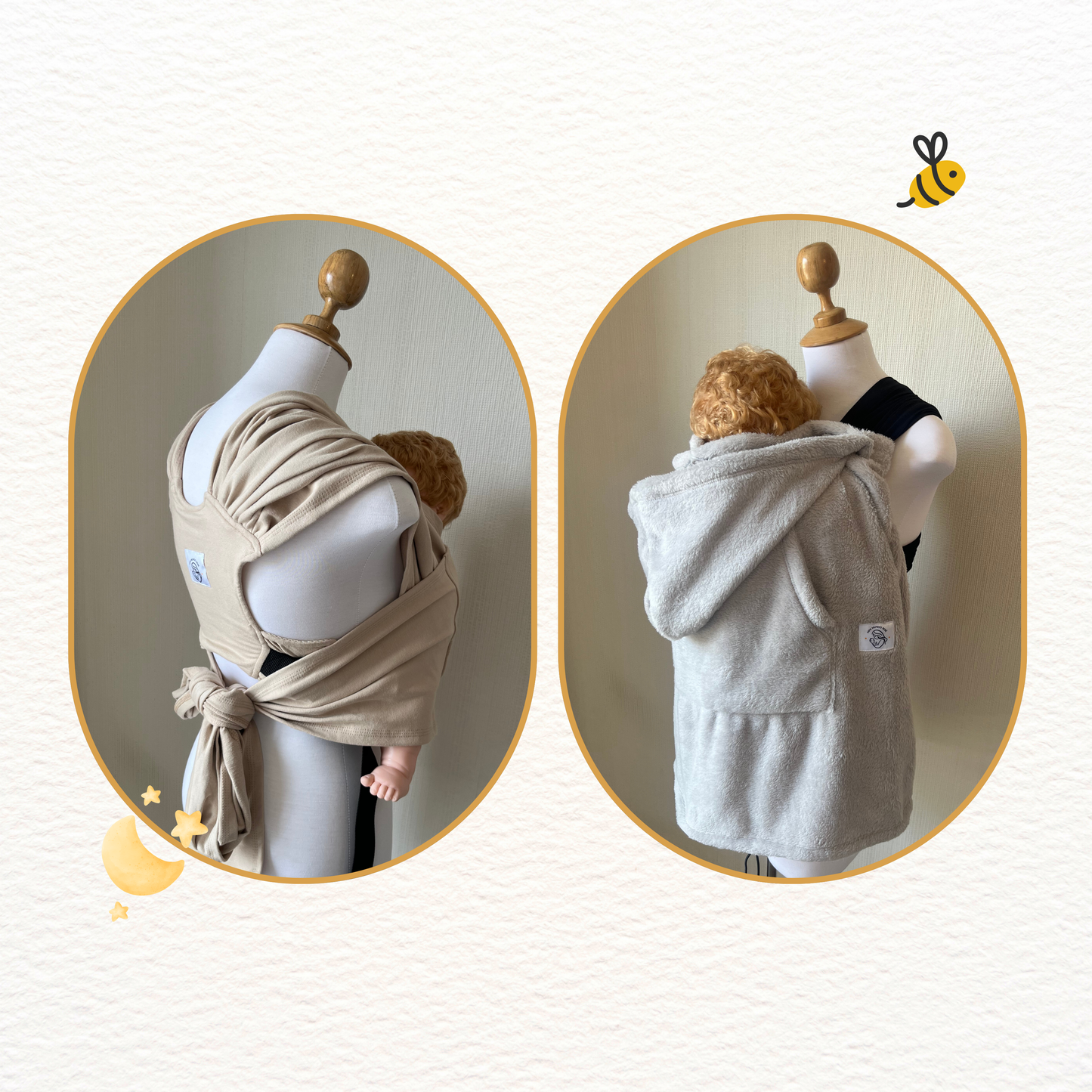 Fular prearmado beige y cobertor porteo