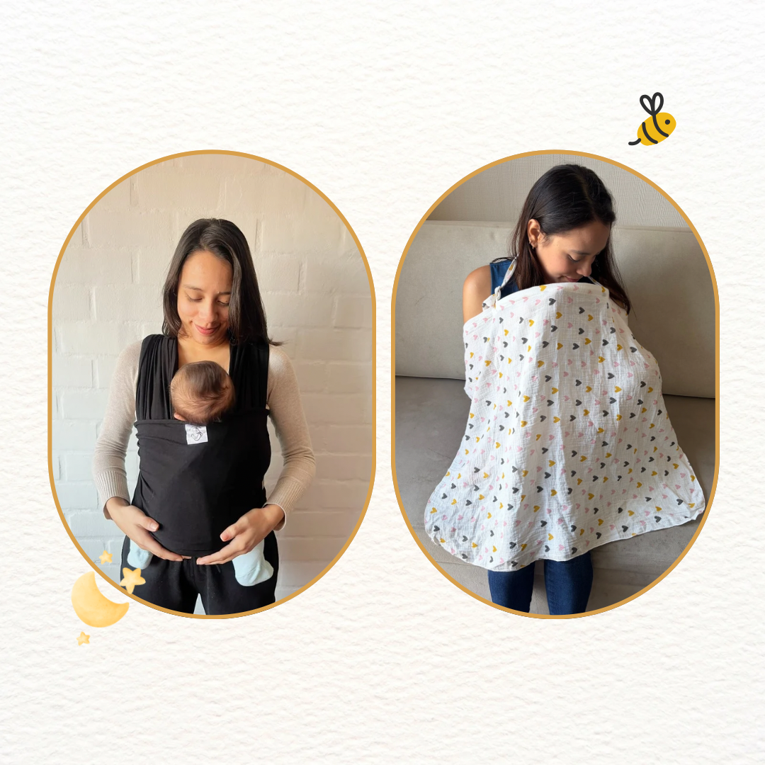 Fular Negro y cobertor de lactancia