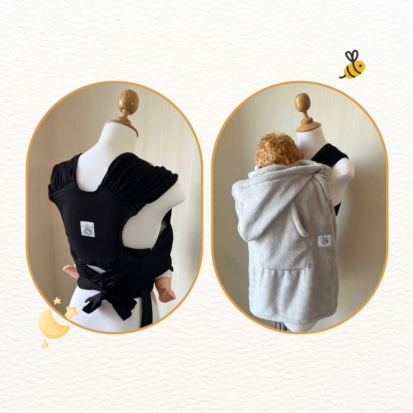 Fular prearmado negro y cobertor porteo