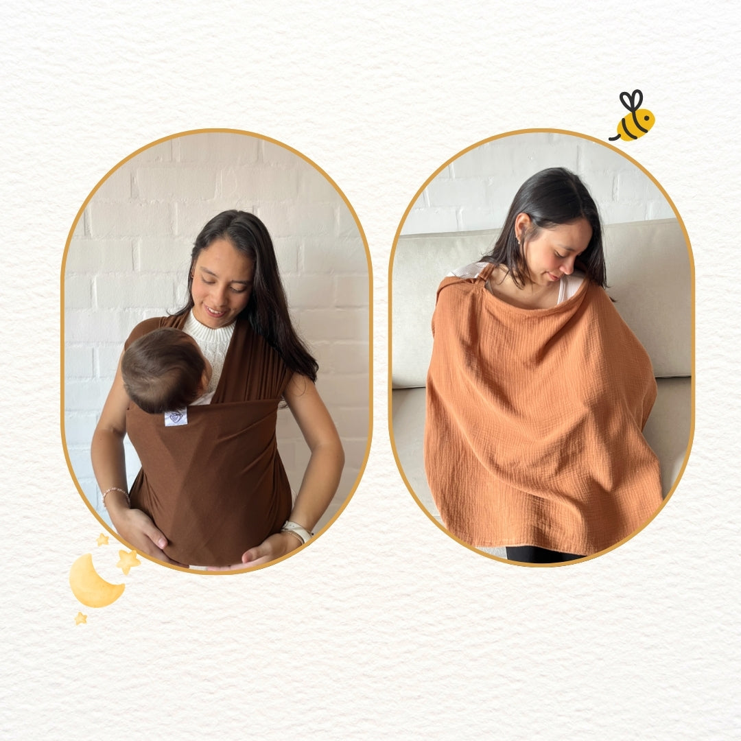Fular Chocolate y cobertor de lactancia