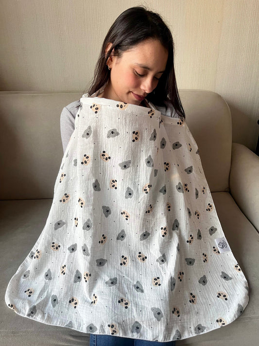 Cobertor de lactancia - Blanco con pandas y koalas