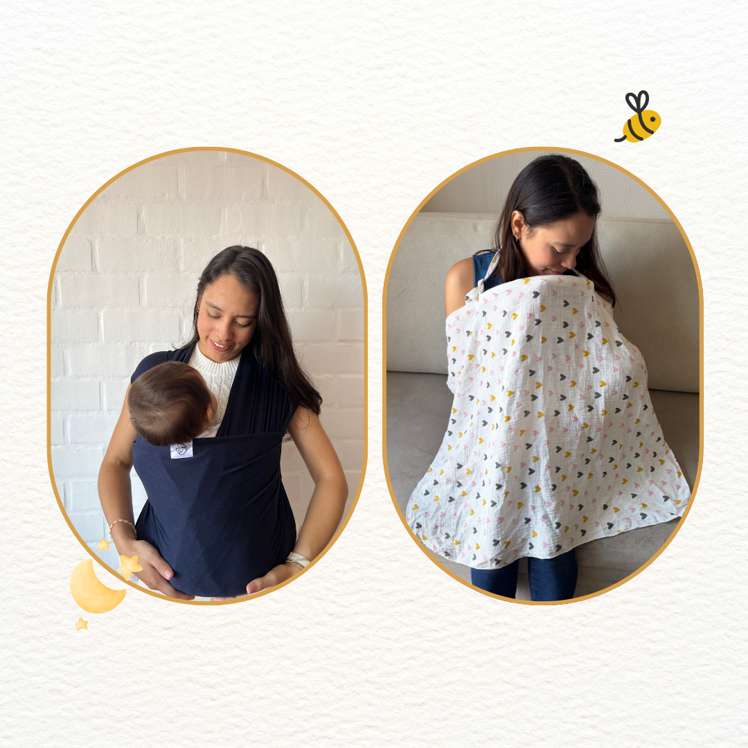 Fular Azul marino y cobertor de lactancia