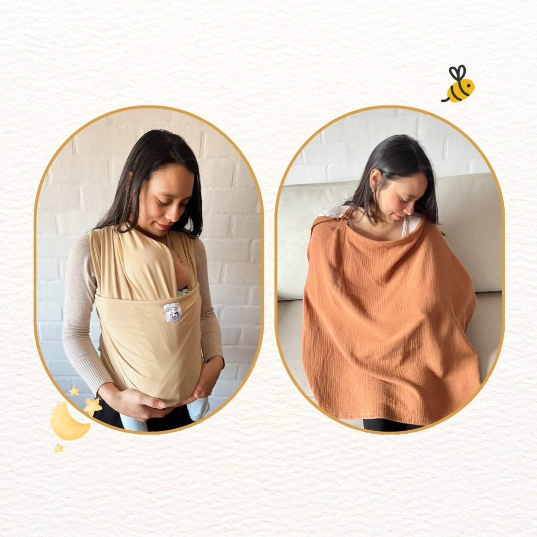Fular Beige y cobertor de lactancia