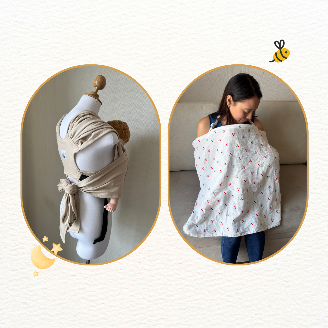 Fular prearmado Beige y cobertor de lactancia