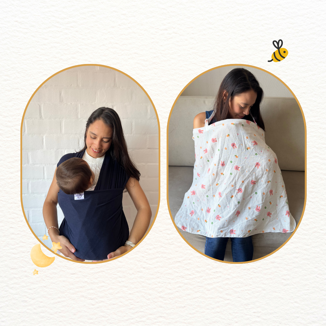 Fular Azul marino y cobertor de lactancia