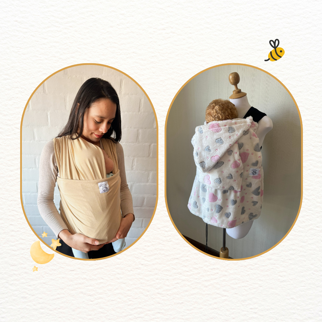 Fular beige y cobertor porteo