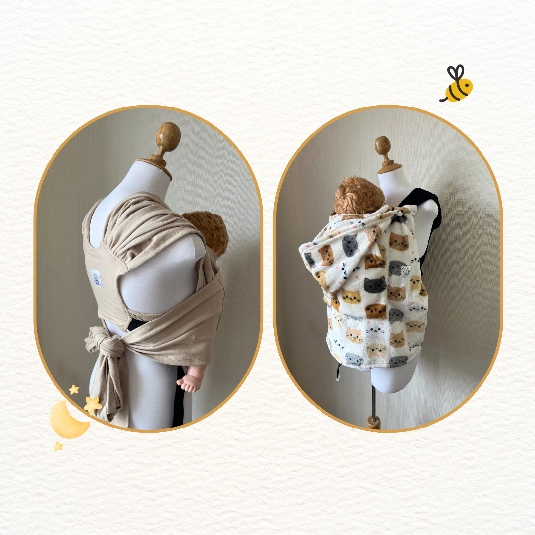 Fular prearmado beige y cobertor de porteo
