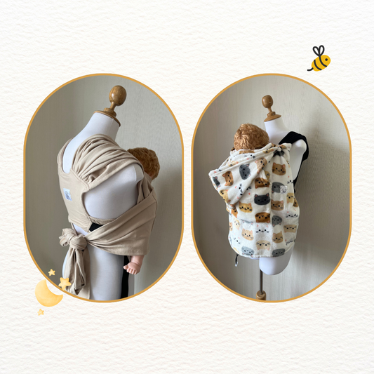 Fular prearmado beige y cobertor de porteo