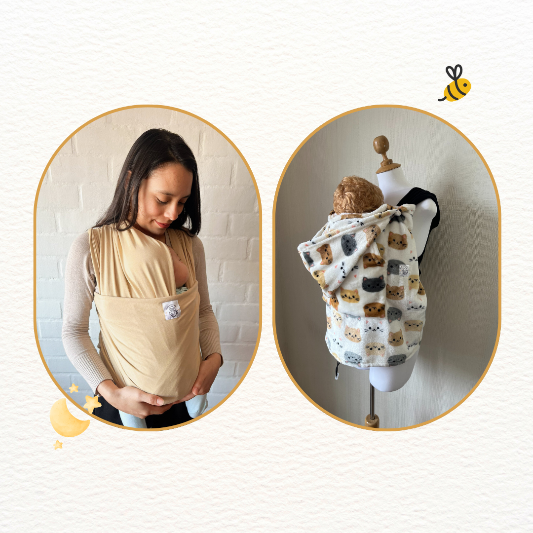 Fular beige y cobertor porteo